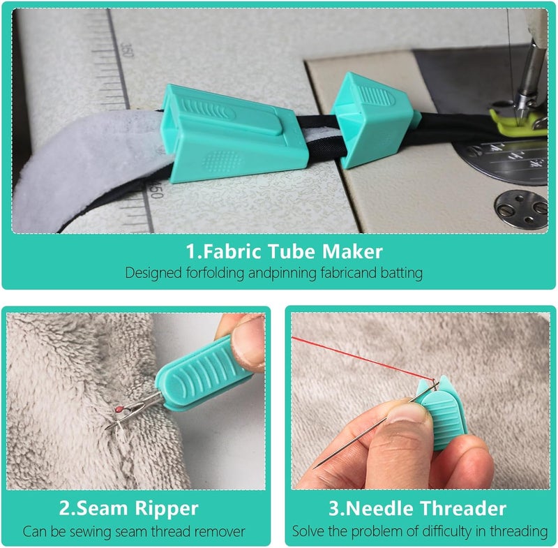 TIGARI Bias Tape Maker, 2 Pack Fabric Tube Maker for Jelly Rolls Rugs Tool with Needle Threader and Seam Ripper, Valentines Day Gifts for Her DIY Sewing Supplies and Accessories - Image 2